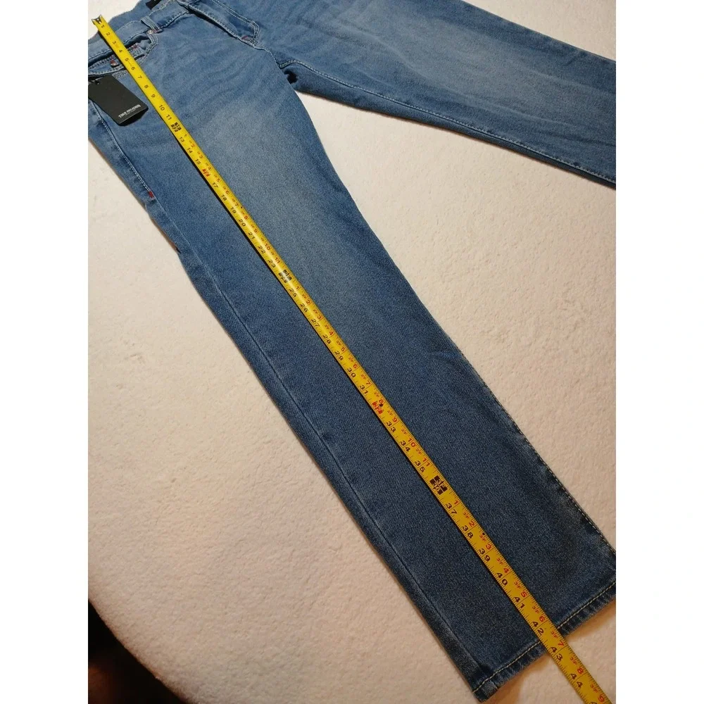 NWT True Religion Geno Big T Flap Slim Jeans Men 36x32 Light Pacific Wash $204